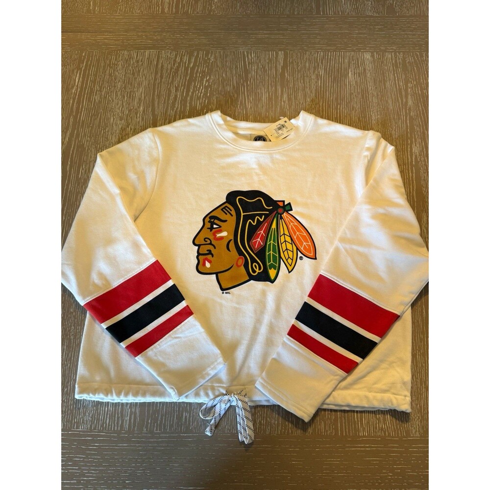 NHL Chicago Blackhawks Officially Licensed White Sweatshirt Drawstring Hem M